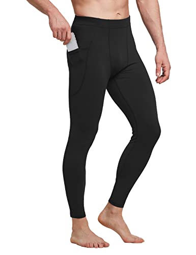 BALEAF Men's Yoga Pants with Pockets, Tight Workout Compression Pants Men, Stretch Mens Leggings for Running Dance Cycling Black M