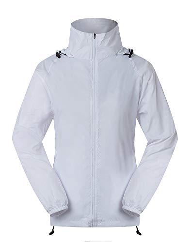 Spmor Women's Lightweight Waterproof Jacket Hooded Windbreaker Running Coat White M