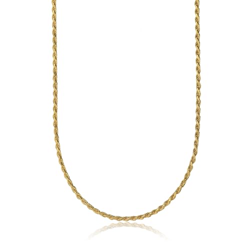 18K Gold over Sterling Silver 1.6mm Italian Rope Chain Necklace for Women and Men, Diamond Cut Shimmering Womens and Mens Chain, Layering Chain - 20'