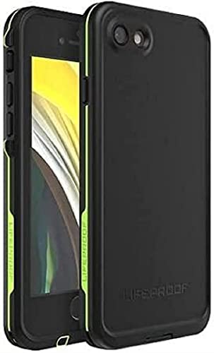 LifeProof iPhone SE (2nd gen - 2020) and iPhone 8/7 (NOT PLUS) FRĒ Series Case - NIGHT LITE (BLACK/LIME), waterproof IP68, built-in screen protector, port cover protection, snaps to MagSafe
