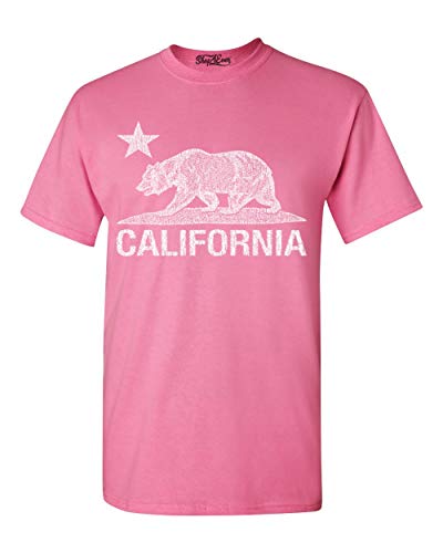 shop4ever California Distressed White Bear T-Shirt Cali Shirts Large Azalea Pink 16229