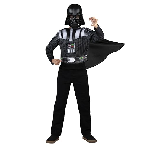 STAR WARS Darth Vader Official Youth Muscle Chest Box Set - Padded Costume Top and Cape with Plastic Mask - Child Size Small