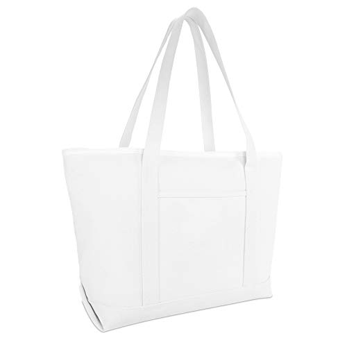 DALIX 23' Premium 24 oz. Cotton Canvas Shopping Tote Bag in White
