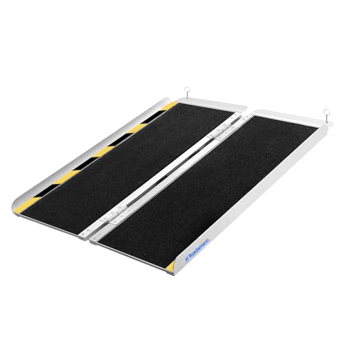Ruedamann 3'L x 28.1' W, Holds up to 600Lbs, Wheelchair Ramp with Non-Slip Surface, Portable Aluminum Wheelchair Ramp, Folding Ramps for Wheelchairs, Home, Steps, Stairs, Handicaps, Doorways