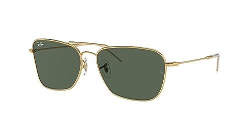 Ray-Ban RBR0102S Caravan Reverse Square Sunglasses, Gold/Dark Green, 58 mm