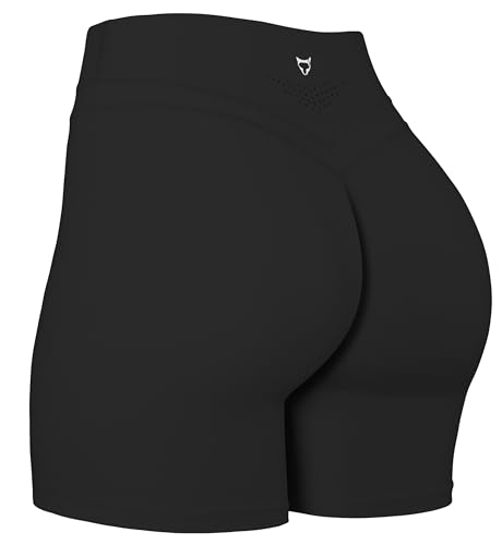 TomTiger Yoga Shorts for Women Tummy Control High Waist Biker Shorts Exercise Workout Butt Lifting Tights Women's Short Pants (Black, S)