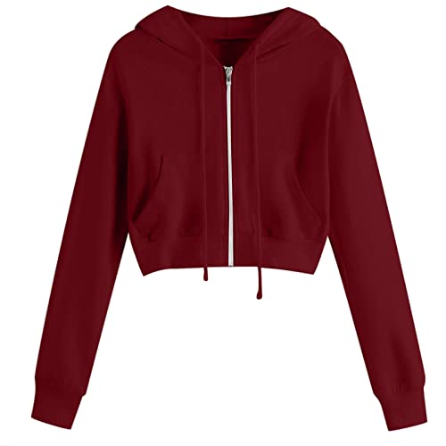 Wirziis Womens Cute Drawstring Zip Up Hoodie Casual Workout Crop Top Fall Lightweight Long Sleeve Sweatshirt for Teen Girls