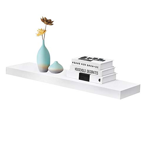 WELLAND 36 inch White Mission Floating Shelves for Wall, Bathroom Wall Mount Shelves, Wood Modern Display Shelves, Book Shelves,for Bedroom,Living Room and Kitchen