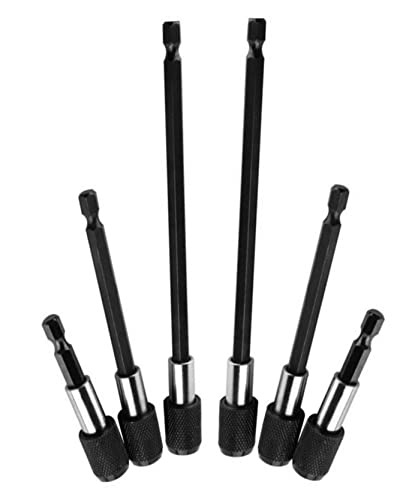 aiyun Drill Bit Extension Set - 6 PCS Quick Release Magnetic Drill Extension Bit Holder with 1/4” Hex Shank (Black)