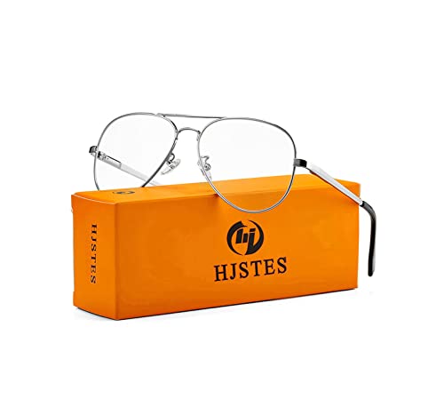HJSTES Polarized Aviator Sunglasses for Women Men Classic Metal Shades Mirror Lens 100% UV Blocking, 58mm(Silver Frame/Clear Lens)