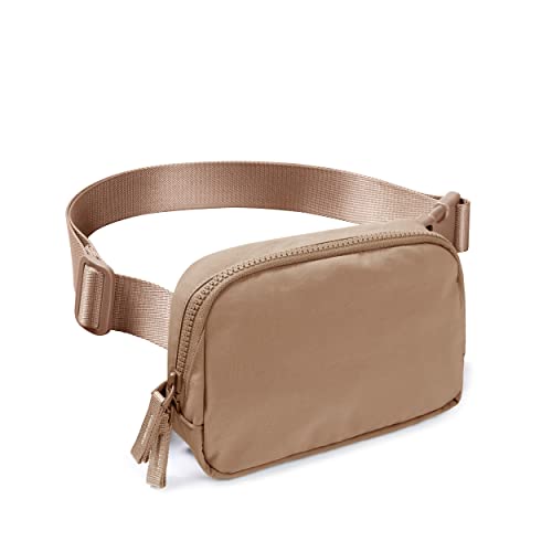 AslabCrew 2-Way Zipper Unisex Belt Bag with Adjustable Strap Fanny Packs Mini Waist Pouch for Outdoor Hiking Running Travel, Rose Brown