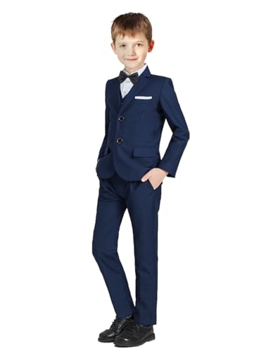 Bess Bridal Boys Formal Suit Set 5 Piece Slim Fit Black Suit with Shirt and Vest