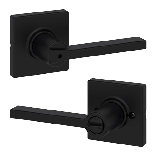 Kwikset Casey Interior Privacy Door Handle with Lock, Door Lever For Bathroom and Bedroom, Matte Black Reversible Keyless Turn Lock, with Microban Protection
