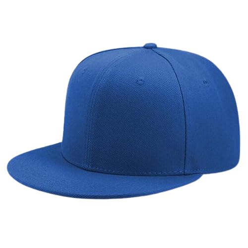 Boolavard Classic Snapback Hat Cap Hip Hop Style Flat Bill Blank Solid Color Adjustable Size (Royal Blue)