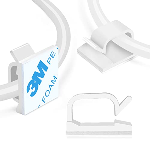 XHF 3/4” Adhesive Cable Wire Clips White 60pcs, Cable Staples Outdoor Cable Management Wire Organizer Cord Holder for Under Desk, Car, Wall, TV PC Ethernet Cable