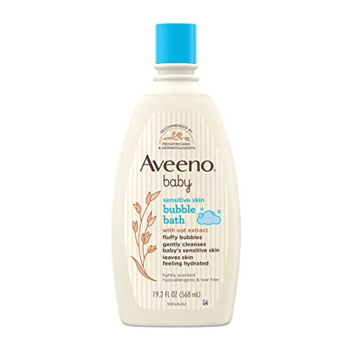 AVEENO BABY Sensitive Skin Bubble Bath with Oat Extract, Gently Cleanses and Leaves Skin Feeling Hydrated, Tear-Free Formula, Hypoallergenic, Paraben-, Phthalate-, Soap- & Dye-Free, 19.2 fl. Oz