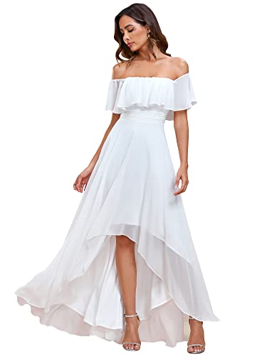 Ever-Pretty Women's Elegant Off Shoulder High Low Chiffon A Line Summer Evening Dresses White US6