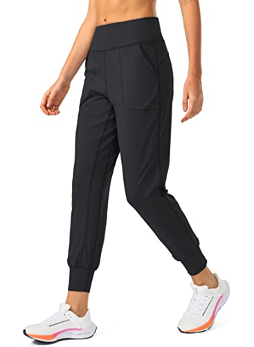 Soothfeel Women's Joggers with Zipper Pockets High Waisted Athletic Workout Yoga Pants Joggers for Women Regular (Black, Medium)