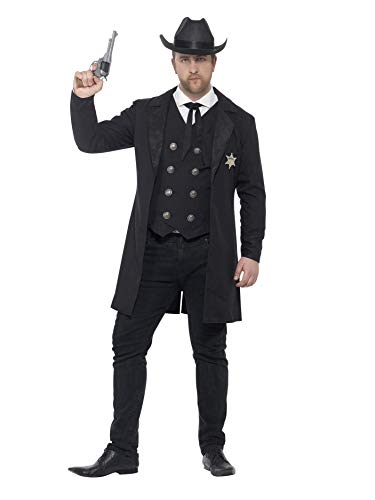 Smiffys mens Curves Sheriff Costume,Black,XXL - US Size 50'-52'