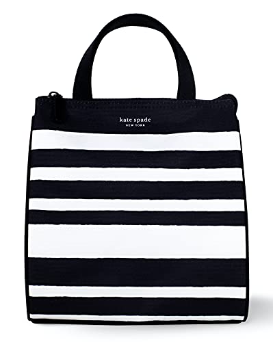 Kate Spade New York Cute Lunch Bag for Women, Large Capacity Lunch Tote, Adult Lunch Box with Silver Thermal Insulated Interior Lining and Storage Pocket Sarah Stripe (Black/White)