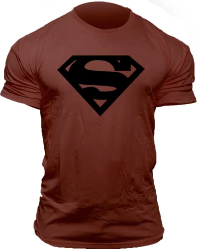 ATTRACT ROSE Super Hero T Shirt, Mens Workout T-Shirts Athletic Gym Tee Shirts for Men, Powerlifting Shirt - 95% Cotton (Dark red,XL)
