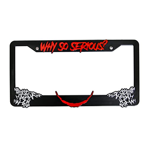 LP Frameworks Why So Serious? for Joker 3D Raised License Plate Frame | 1 Pack Car License Plate Cover | Universal US Black License Plate Holder | Auto Accessories (Car, Truck and SUV) (Red and White)