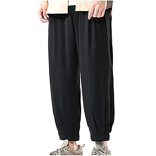 Muscularfit Camo Cargo Pants for Men Big Tall Linen Pants for Men 2023 Casual Loose Wide Leg Harem Pants Fashion Lounge Solid Beach Work Ankle-Length Pants Black XL