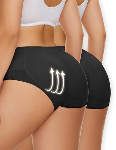Zimi Collection 2pack Butt Lifter Panties Underwear for Women with Removable Pads Seamless Booty Pads Hip Enhancer Panty Black+Black M