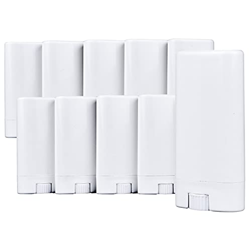 Deodorant Containers (10-Pack) - White - 0.5 Oz (15 ml) - 20 Writable Stickers - Twist Mechanism and Cap - Empty - Refillable Cosmetic Containers for Homemade Natural Deodorant, Lip Balm, Soap, etc.