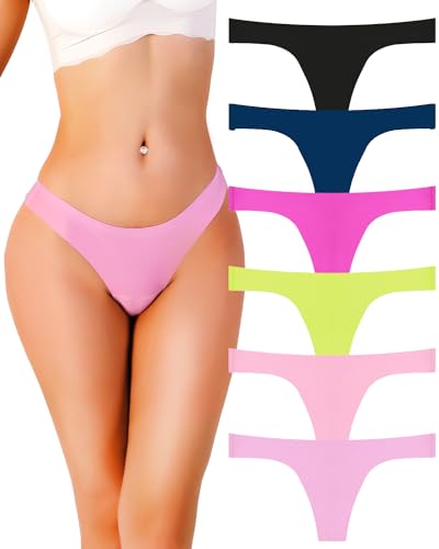 fosexyou 6 Pack Seamless Thongs for Women No Show Thong Underwear Women Low Rise Breathable Panties