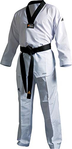 adidas Taekwondo Eco Fighter Uniform WT Approved 100% Polyester Ultralight - Black V-Neck - 150 (1)