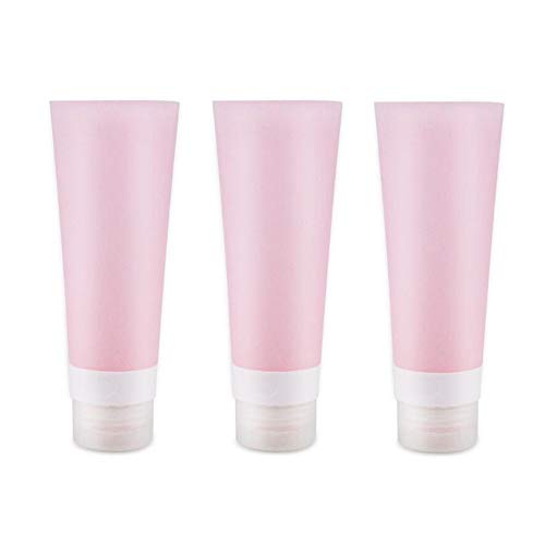 3pcs Pink Portable Leakproof Silicone Bottle - Empty Refillable Soft Squeezable Travel Bottle Containers For Body Lotion Shower Gel Shampoo Face Cleanser Toothpaste With Flip Lid size 80ml