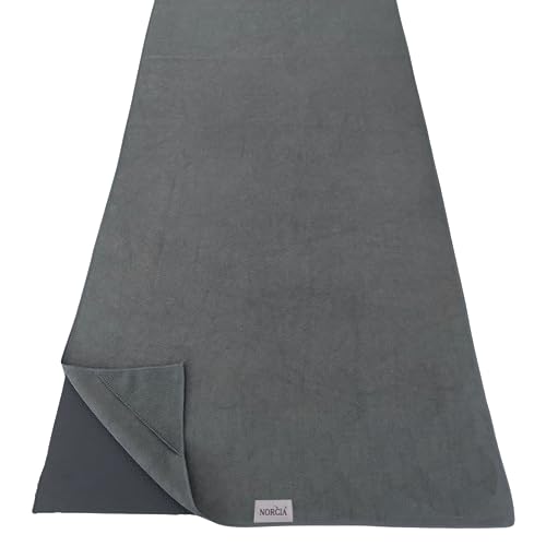 NORCIA Yoga Towel, Non Slip Hot Yoga Mat Towel with Corner Pockets, Mat-Sized 24'x72', 100% Microfiber Sweat Absorbent, Perfect for Hot Yoga, Bikram, Pilates and Yoga Mats (Grey)