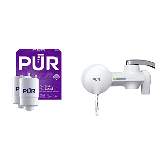 PUR Water Filter Replacement for Faucet Filtration Systems (2 Pack) & PLUS Faucet Mount Water Filtration System, White – Horizontal Faucet Mount for Crisp, Refreshing Water, PFM150W
