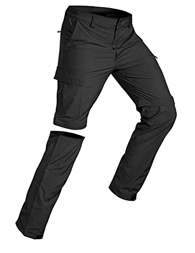 Wespornow Men's-Convertible-Hiking-Pants Quick Dry Lightweight Zip Off Breathable Cargo Pants for Outdoor, Fishing, Safari (Black, X-Large)
