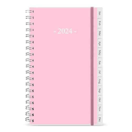 2024 Pocket Planner, A6 Weekly Planner with Monthly Tabs, Run January 2024-December 2024, Elastic Closure, Twin-Wire Binding, Easy to Organize Your Daily Life, 3.75 x 6.75 In, Rose Planner 2024