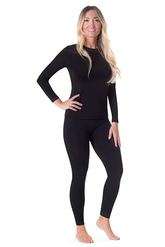 Rocky Thermal Underwear For Women (Long Johns Thermals Set) Shirt & Pants, Base Layer w/Leggings/Bottoms Ski/Extreme Cold (Black - Medium)