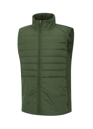 BALEAF Men's Lightweight Puffer Vest, Winter Quilted Hiking Sleeveless Vest, Water Resistant Warm Fleece Outerwear for Travel Golf Running Cycling Army Green M