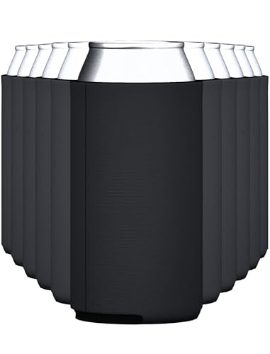 TahoeBay Slim Can Cooler Sleeves (12-Pack) Skinny Tall Cans 12 Oz Bulk Thin Seltzer Fit Sublimation Blanks for Vinyl Plain Blank Foam Beer Bottles Black White Assorted Solid Set (Black)