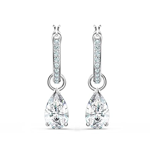 Swarovski Attract Mini Hoop Pierced Earrings with Pear Shaped Clear Cut Crystal and Matching Pavé on a Rhodium Plated Setting with a Hinge Closure