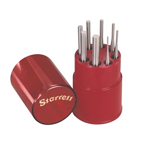 Starrett Drive Pin Punch Set with Knurled Grip in Round Red Plastic Box - 4' Length, 1/16', 3/32', 1/8', 5/32', 3/16', 7/32', 1/4', 5/16' Punch Diameter, Set of 8 - S565WB