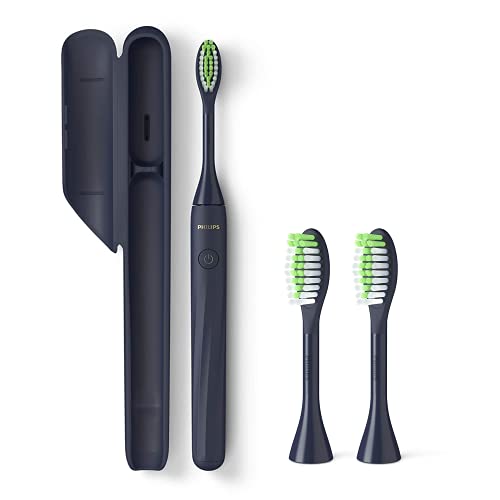 Philips Sonicare One Toothbrush, Electric Battery Powered Toothbrush with Sleek Travel Case and 2pk Toothbrush Heads - Midnight Blue, HY100/01