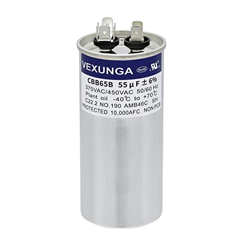 VEXUNGA 55uF 55 MFD 370VAC 440VAC 450VAC 50/60Hz CBB65 CBB65B Run Start Capacitor for AC Unit Fan Motor Start or Pool Pump or Air Condenser Straight Cool
