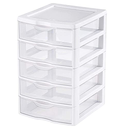 STERILITE 1 New 20758004 Clearview Small 5 Drawer Desktop Storage Unit White
