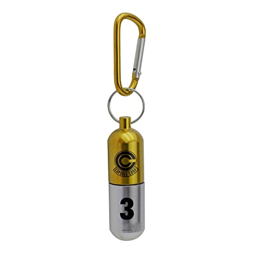 ABYSTYLE Dragon Ball Z 3D Yellow Capsule Corp Aluminum Keychain 3.3' x 1' Unscrew to Store Cash Anime Manga DBZ Accessories