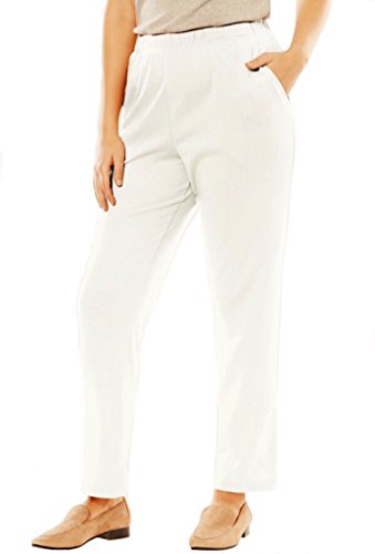 Women's Plus Size Pants Easy Fit Elastic Waist Pull On (3X, 6351X-Ivory)