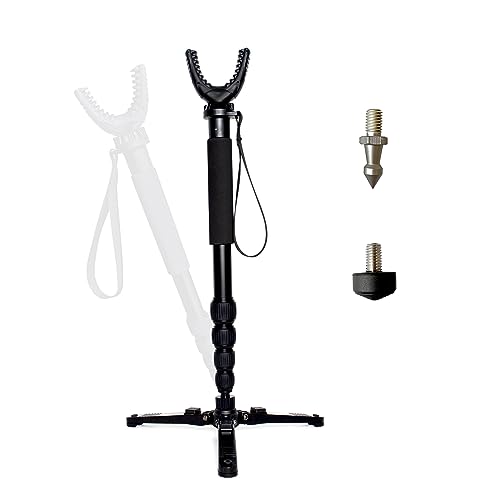 AUSCAMOTEK Rifle Shooting Stick with Tri-Stand Base Aluminum Gun Monopod Resting Callapable with Removable Stock Yoke