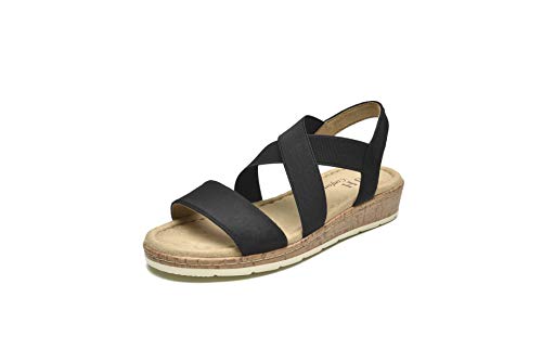 VJH confort Women's Flat sandals, Comfort Slip-on Elastic ankle strap Slingback Light Weight Casual Walking Sandals (black,9)