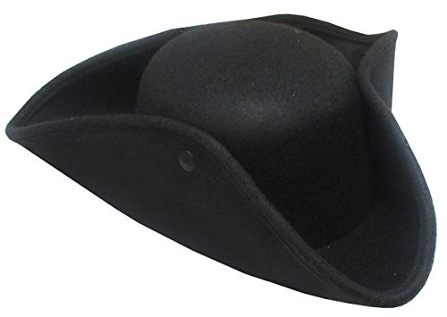 Nicky Bigs Novelties Adult Tricorn Colonial Hat - Mens Womens Felt Tri-Corn Hats - Revolutionary Pirate Halloween Costume Accessory, Black