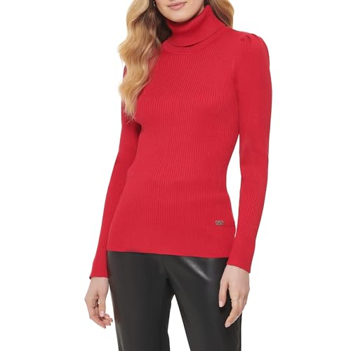 DKNY Solid Ribbed Turtleneck Scarlet LG